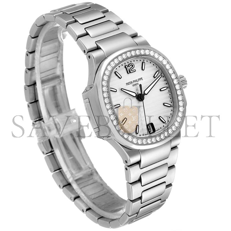 PATEK PHILIPPE NAUTILUS SILVER DIAL DIAMOND STEEL LADIES WATCH 7018 32MM 